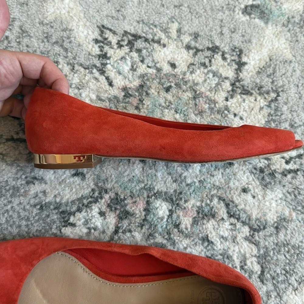 Tory Burch Salinas Peep Toe Flats in Orange Suede